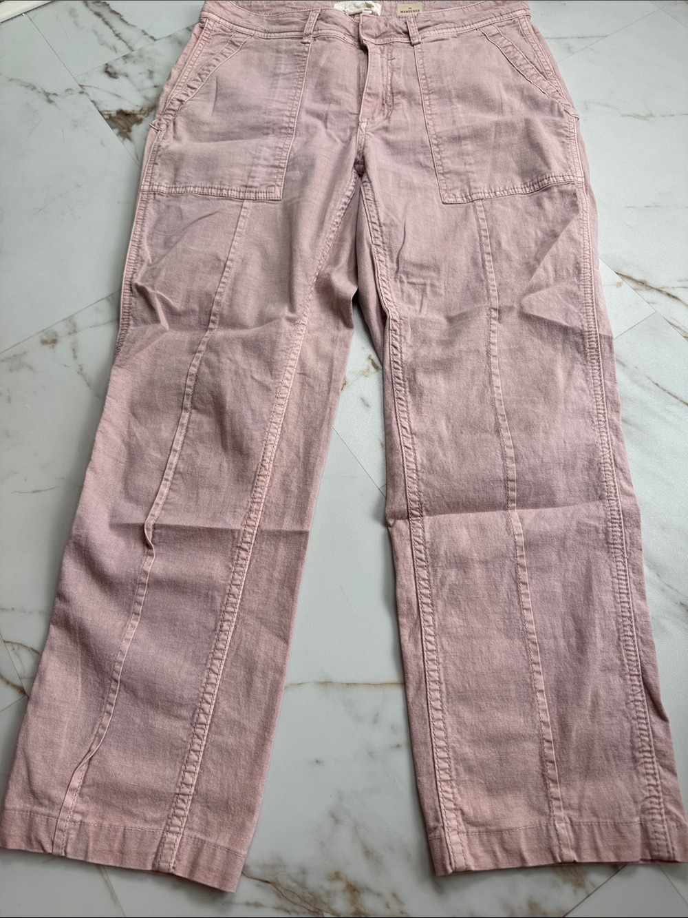 Anthropologie The Wanderer Utility Pants Womens 27 Pink Linen Slash Pockets